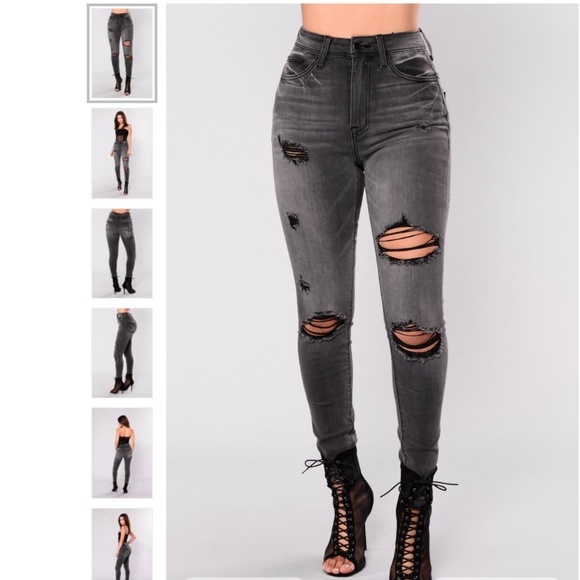 gray destroyed jeans